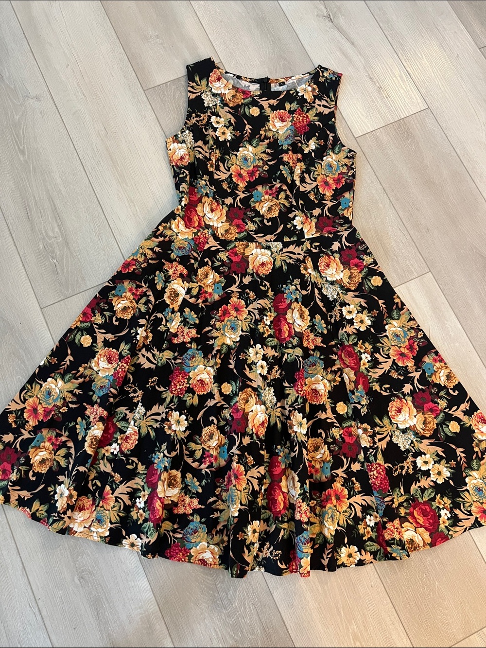 NWOT Floral Sleeveless Fit & Flare Dress - Black with Multicolor Bloom